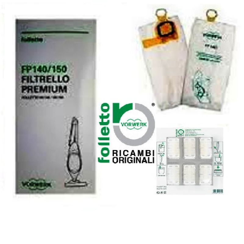 6 Filtrello Premium con 6 Dovina Folletto VK140 VK150 Originali